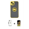 MARSİLYAN™- iPhone 14 Kılıf Yörünge Çizgi - Siyah Buffer Cam Ekran Koruyucu + Shine Kamera Lens - GS