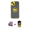 MARSİLYAN™- iPhone 14 Kılıf Yörünge Çizgi - Siyah Buffer Cam Ekran Koruyucu + Raze Metal Kamera Lens - KI