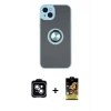 MARSİLYAN™- iPhone 14 Kılıf Yörünge Çizgi - Siyah Buffer Cam Ekran Koruyucu + PVD Metal Kamera Lens - MI