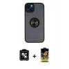 MARSİLYAN™- iPhone 14 Kılıf Yörünge Çizgi - Siyah Buffer Cam Ekran Koruyucu + PVD Metal Kamera Lens - MI