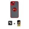 MARSİLYAN™- iPhone 14 Kılıf Yörünge Çizgi - Siyah Buffer Cam Ekran Koruyucu + PVD Metal Kamera Lens - PE