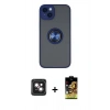 MARSİLYAN™- iPhone 14 Kılıf Yörünge Çizgi - Siyah Buffer Cam Ekran Koruyucu + PVD Metal Kamera Lens - PE