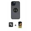 MARSİLYAN™- iPhone 14 Kılıf Yörünge Çizgi - Siyah Buffer Cam Ekran Koruyucu + PVD Metal Kamera Lens - PE