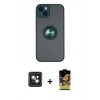 MARSİLYAN™- iPhone 14 Kılıf Yörünge Çizgi - Siyah Buffer Cam Ekran Koruyucu + PVD Metal Kamera Lens - PE