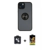 MARSİLYAN™- iPhone 14 Kılıf Yörünge Çizgi - Siyah Buffer Cam Ekran Koruyucu + PVD Metal Kamera Lens - SH