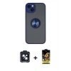 MARSİLYAN™- iPhone 14 Kılıf Yörünge Çizgi - Siyah Buffer Cam Ekran Koruyucu + PVD Metal Kamera Lens - SH