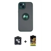 MARSİLYAN™- iPhone 14 Kılıf Yörünge Çizgi - Siyah Buffer Cam Ekran Koruyucu + PVD Metal Kamera Lens - SH
