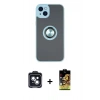 MARSİLYAN™- iPhone 14 Kılıf Yörünge Çizgi - Siyah Buffer Cam Ekran Koruyucu + PVD Metal Kamera Lens - SH
