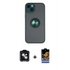 MARSİLYAN™- iPhone 14 Kılıf Yörünge Çizgi - Siyah Buffer Hayalet Cam Ekran Koruyucu + PVD Metal Kamera Lens - GS