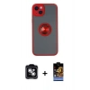 MARSİLYAN™- iPhone 14 Kılıf Yörünge Çizgi - Siyah Buffer Hayalet Cam Ekran Koruyucu + PVD Metal Kamera Lens - GS