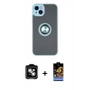 MARSİLYAN™- iPhone 14 Kılıf Yörünge Çizgi - Siyah Buffer Hayalet Cam Ekran Koruyucu + PVD Metal Kamera Lens - GS