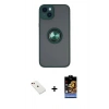 MARSİLYAN™- iPhone 14 Kılıf Yörünge Çizgi - Siyah Buffer Hayalet Cam Ekran Koruyucu + Kırmızı Diamond Kamera Lens