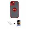 MARSİLYAN™- iPhone 14 Kılıf Yörünge Çizgi - Siyah Buffer Hayalet Cam Ekran Koruyucu + Kırmızı Diamond Kamera Lens