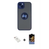 MARSİLYAN™- iPhone 14 Kılıf Yörünge Çizgi - Siyah Buffer Hayalet Cam Ekran Koruyucu + Kırmızı Diamond Kamera Lens