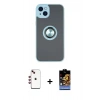 MARSİLYAN™- iPhone 14 Kılıf Yörünge Çizgi - Siyah Buffer Hayalet Cam Ekran Koruyucu + Kırmızı Shine Kamera Lens