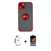 MARSİLYAN™- iPhone 14 Kılıf Yörünge Çizgi - Siyah Buffer Hayalet Cam Ekran Koruyucu + Kırmızı Shine Kamera Lens