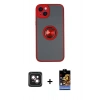 MARSİLYAN™- iPhone 14 Kılıf Yörünge Çizgi - Siyah Buffer Hayalet Cam Ekran Koruyucu + PVD Metal Kamera Lens - PE