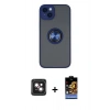 MARSİLYAN™- iPhone 14 Kılıf Yörünge Çizgi - Siyah Buffer Hayalet Cam Ekran Koruyucu + PVD Metal Kamera Lens - PE