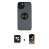 MARSİLYAN™- iPhone 14 Kılıf Yörünge Çizgi - Siyah Buffer Hayalet Cam Ekran Koruyucu + PVD Metal Kamera Lens - PE