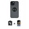MARSİLYAN™- iPhone 14 Kılıf Yörünge Çizgi - Siyah Buffer Hayalet Cam Ekran Koruyucu + PVD Metal Kamera Lens - SH