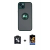 MARSİLYAN™- iPhone 14 Kılıf Yörünge Çizgi - Siyah Buffer Hayalet Cam Ekran Koruyucu + PVD Metal Kamera Lens - SH