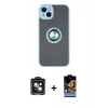 MARSİLYAN™- iPhone 14 Kılıf Yörünge Çizgi - Siyah Buffer Hayalet Cam Ekran Koruyucu + PVD Metal Kamera Lens - SH