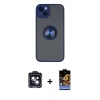 MARSİLYAN™- iPhone 14 Kılıf Yörünge Çizgi - Siyah Buffer Hayalet Cam Ekran Koruyucu + PVD Metal Kamera Lens - SH