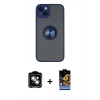 MARSİLYAN™- iPhone 14 Kılıf Yörünge Çizgi - Siyah Buffer Hayalet Cam Ekran Koruyucu + PVD Metal Kamera Lens - GS