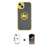MARSİLYAN™- iPhone 14 Kılıf Yörünge Çizgi - Siyah Buffer Hayalet Cam Ekran Koruyucu + Shine Kamera Lens - GI