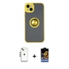 MARSİLYAN™- iPhone 14 Kılıf Yörünge Çizgi - Siyah Buffer Hayalet Cam Ekran Koruyucu + Shine Kamera Lens - GS