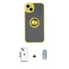 MARSİLYAN™- iPhone 14 Kılıf Yörünge Çizgi - Siyah Joko Magic 5D Cam + Shine Kamera Lens - GD