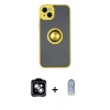 MARSİLYAN™- iPhone 14 Kılıf Yörünge Çizgi - Siyah Joko Magic 5D Cam + PVD Metal Kamera Lens - GS