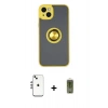 MARSİLYAN™- iPhone 14 Kılıf Yörünge Çizgi - Siyah Joko Magic 5D Hayalet Cam + Shine Kamera Lens - GS