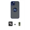 MARSİLYAN™- iPhone 14 Kılıf Yörünge Çizgi - Siyah Joko Magic 5D Hayalet Cam + PVD Metal Kamera Lens - PE