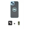 MARSİLYAN™- iPhone 14 Kılıf Yörünge Çizgi - Siyah Joko Magic 5D Hayalet Cam + PVD Metal Kamera Lens - PE