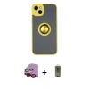 MARSİLYAN™- iPhone 14 Kılıf Yörünge Çizgi - Siyah Joko Magic 5D Hayalet Cam + Raze Metal Kamera Lens - KI
