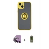 MARSİLYAN™- iPhone 14 Kılıf Yörünge Çizgi - Siyah Joko Magic 5D Hayalet Cam + Raze Metal Kamera Lens - SH