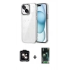 MARSİLYAN™- iPhone 14 Kılıf Yörünge Form - Şeffaf 360 Full Body Arka Koruyucu + PVD Metal Kamera Lens - TU