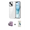 MARSİLYAN™- iPhone 14 Kılıf Yörünge Form - Şeffaf Pasifik Cam Ekran Koruyucu + Raze Metal Kamera Lens - MR
