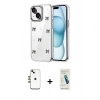 MARSİLYAN™- iPhone 14 Kılıf Yörünge Form - Şeffaf Pasifik Cam Ekran Koruyucu + Shine Kamera Lens - GD