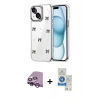 MARSİLYAN™- iPhone 14 Kılıf Yörünge Form - Şeffaf Royal Nano Ekran Koruyucu + Raze Metal Kamera Lens - MR