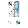 MARSİLYAN™- iPhone 14 Kılıf Yörünge Form - Siyah 3D Antistatik Cam Ekran Koruyucu + Diamond Kamera Lens - KI