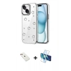 MARSİLYAN™- iPhone 14 Kılıf Yörünge Form - Siyah 3D Antistatik Cam Ekran Koruyucu + Diamond Kamera Lens - KI