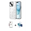 MARSİLYAN™- iPhone 14 Kılıf Yörünge Form - Siyah 3D Antistatik Cam Ekran Koruyucu + Shine Kamera Lens - KI