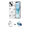 MARSİLYAN™- iPhone 14 Kılıf Yörünge Form - Siyah 3D Antistatik Cam Ekran Koruyucu + Shine Kamera Lens - KI