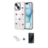 MARSİLYAN™- iPhone 14 Kılıf Yörünge Form - Siyah 3D Antistatik Hayalet Cam Ekran Koruyucu + Diamond Kamera Lens - KI