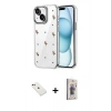 MARSİLYAN™- iPhone 14 Kılıf Yörünge Form - Siyah Bilvis 3D Cam Ekran Koruyucu + Diamond Kamera Lens - KI