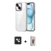 MARSİLYAN™- iPhone 14 Kılıf Yörünge Form - Siyah Bilvis 3D Cam Ekran Koruyucu + PVD Metal Kamera Lens - PE