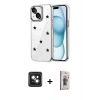 MARSİLYAN™- iPhone 14 Kılıf Yörünge Form - Siyah Bilvis 3D Cam Ekran Koruyucu + PVD Metal Kamera Lens - PE