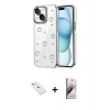 MARSİLYAN™- iPhone 14 Kılıf Yörünge Form - Siyah Bilvis 3D Mat Cam Ekran Koruyucu + Diamond Kamera Lens - SABE